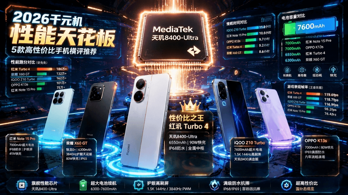 2026年千元性价比手机推荐(二):目前最值得买的5款手机排行榜