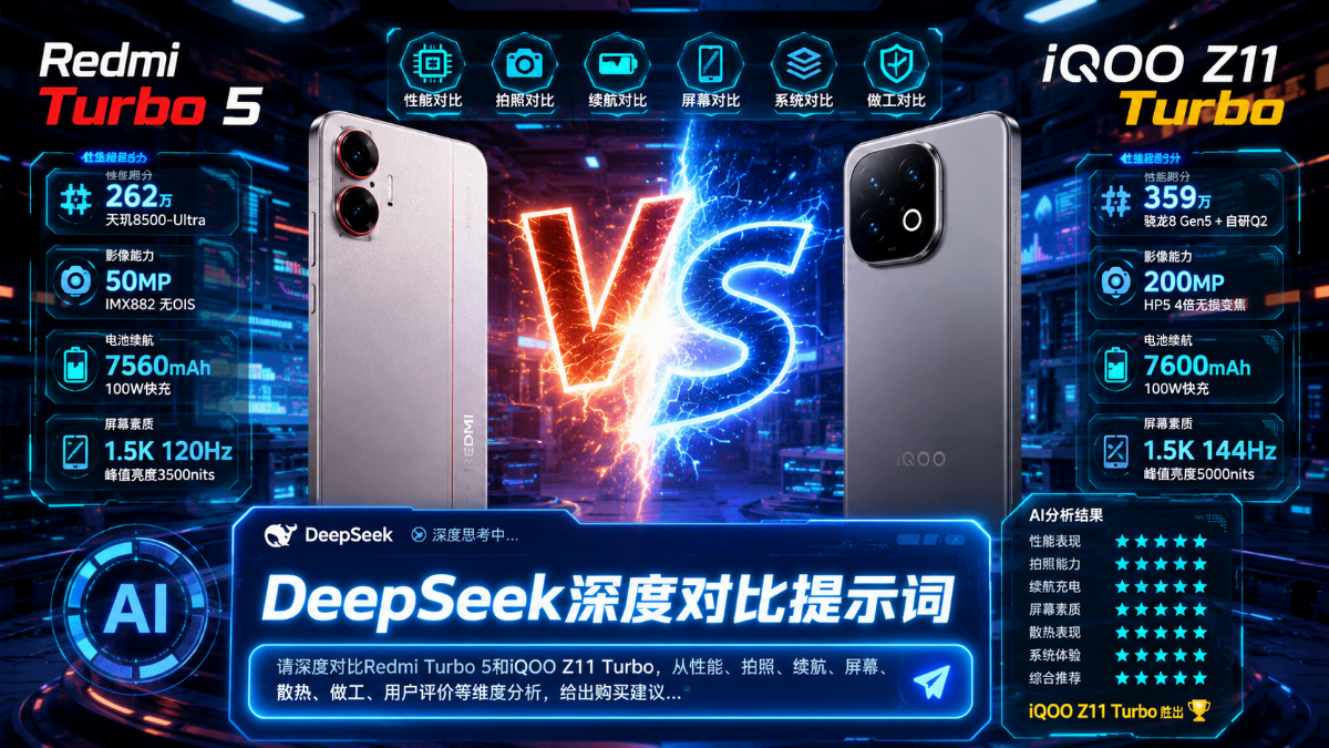 Redmi Turbo 5和iQOO Z11 Turbo哪个好？附DeepSeek深度对比提示词