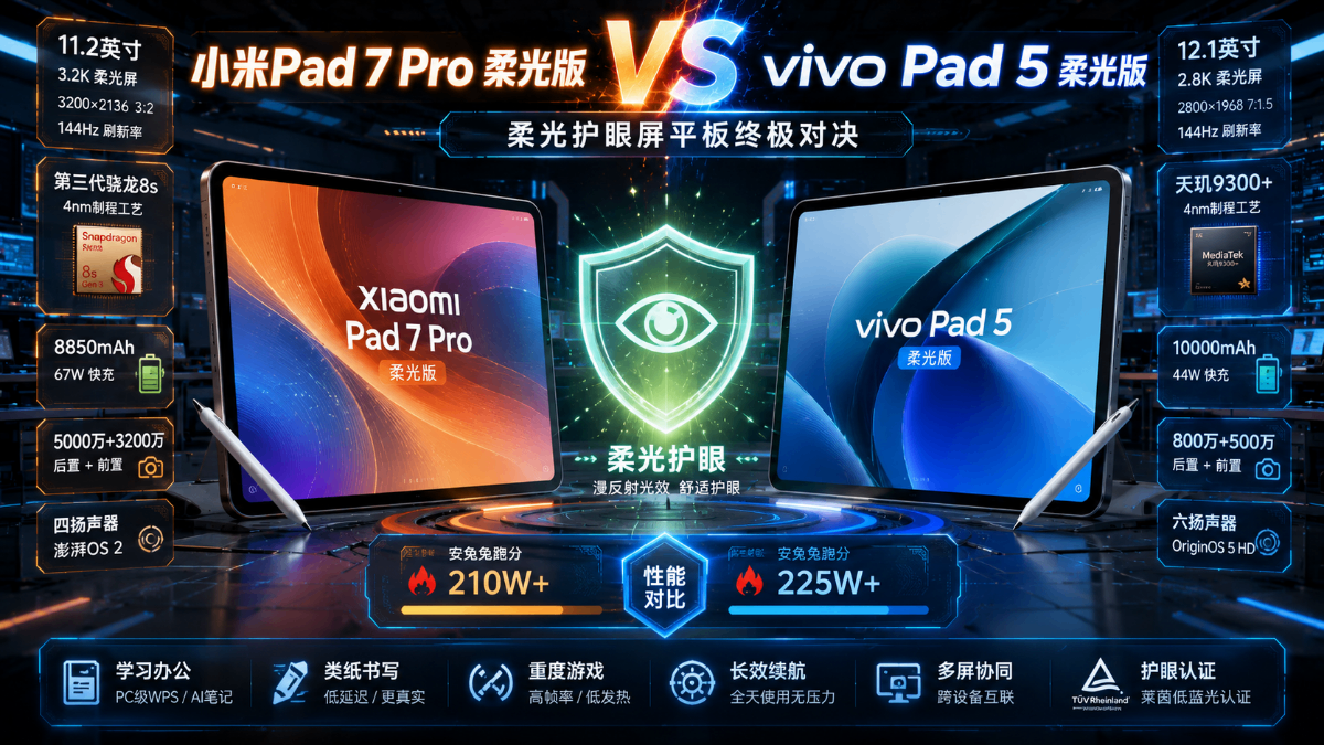 2026年最值得买的柔光平板?小米Pad 7 Pro vs vivo Pad 5全面横评